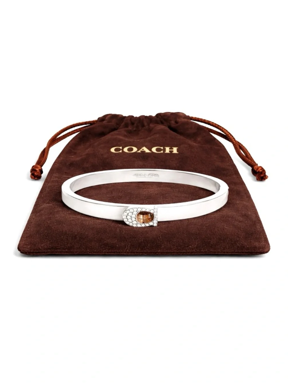 COACH Pave Crystal Signature Silver Tone Hinged Bangle - Picture 1 of 9